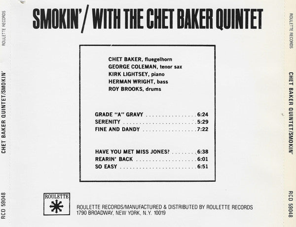 The Chet Baker Quintet ~ Smokin' With The Chet Baker Quintet (Vinyl) - Djungel & Jazz