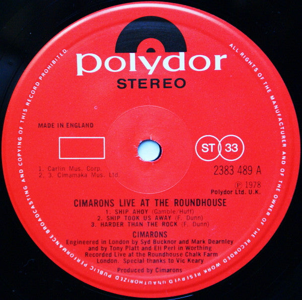 The Cimarons : Live At The Roundhouse (LP, Album)