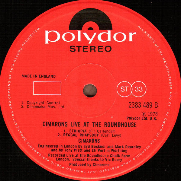 The Cimarons : Live At The Roundhouse (LP, Album)