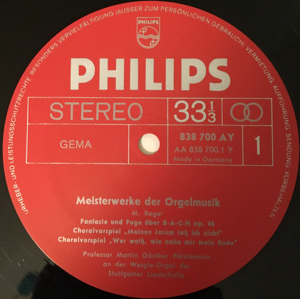 Bach, Buxtehude, Reger / Professor Martin Günther Förstemann ~ Meisterwerke Der Orgelmusik (Vinyl) - Djungel & Jazz