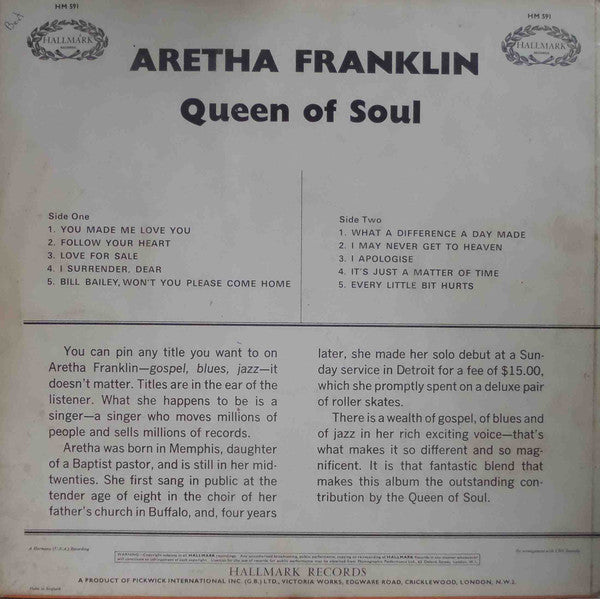 Aretha Franklin ~ Queen Of Soul (Vinyl) - Djungel & Jazz