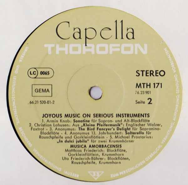 Musica Amorbacensis : Joyous Music On Serious Instruments (LP, Album)