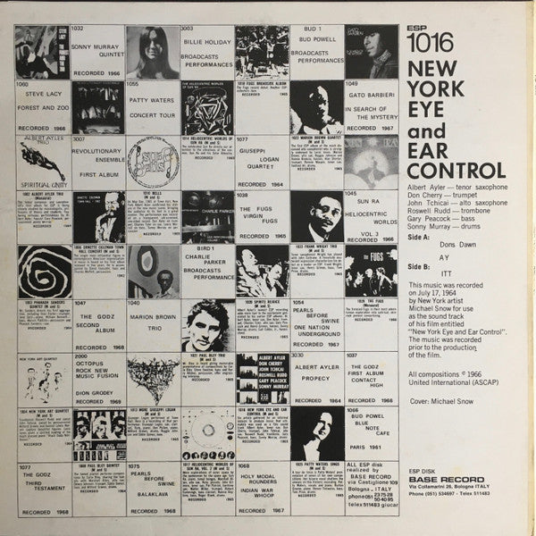 Albert Ayler, Don Cherry, John Tchicai, Roswell Rudd, Gary Peacock, Sonny Murray ~ New York Eye And Ear Control (Vinyl) - Djungel & Jazz