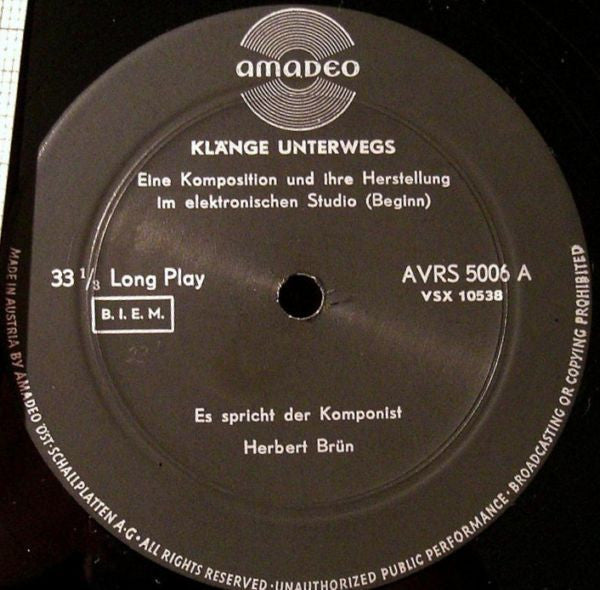 Herbert Brün ~ Klänge Unterwegs Und Anepigraphe (Vinyl) - Djungel & Jazz
