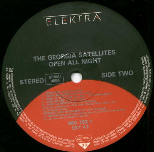 The Georgia Satellites : Open All Night (LP, Album)