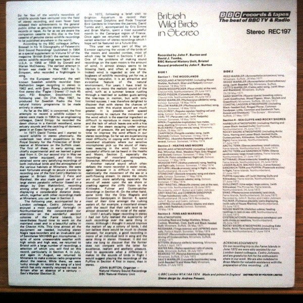 John F. Burton And David J. Tombs* : British Wild Birds In Stereo (LP)