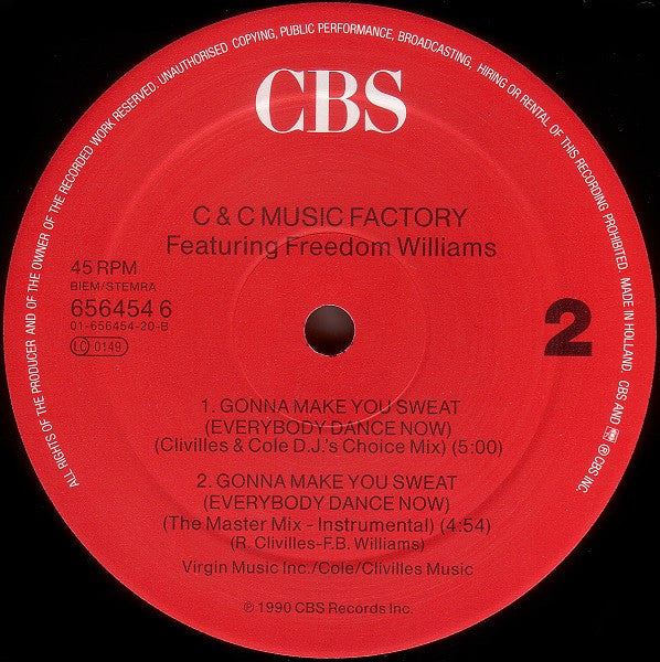 C & C Music Factory Featuring Freedom Williams ~ Gonna Make You Sweat (Everybody Dance Now) (Vinyl) - Djungel & Jazz
