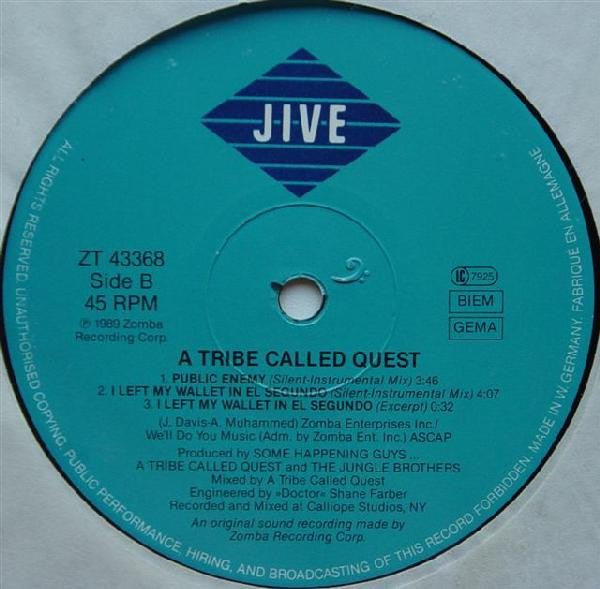 A Tribe Called Quest ~ I Left My Wallet In El Segundo / Pubic Enemy (Vinyl) - Djungel & Jazz