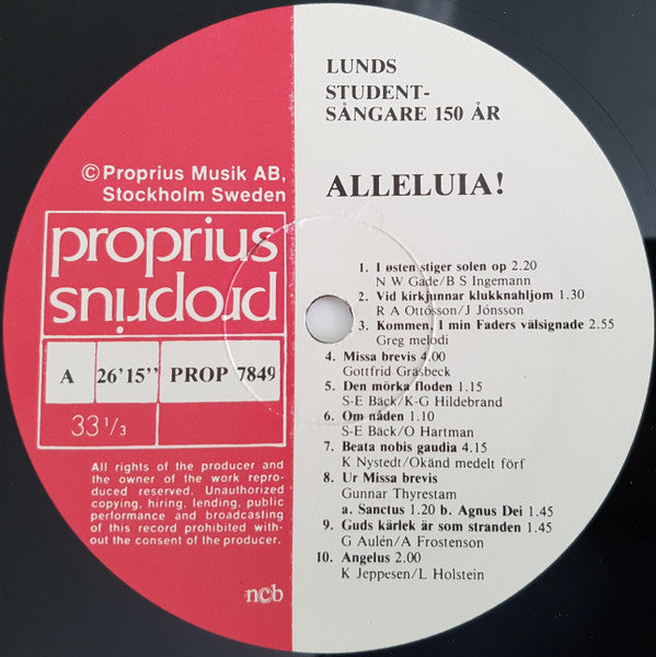 Lunds Studentsångförening ~ Alleluia!: Lunds Studentsångare Sjunger Nordisk Sakral Manskörsmusik (Vinyl) - Djungel & Jazz
