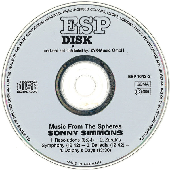 Sonny Simmons ~ Music From The Spheres (Vinyl) - Djungel & Jazz