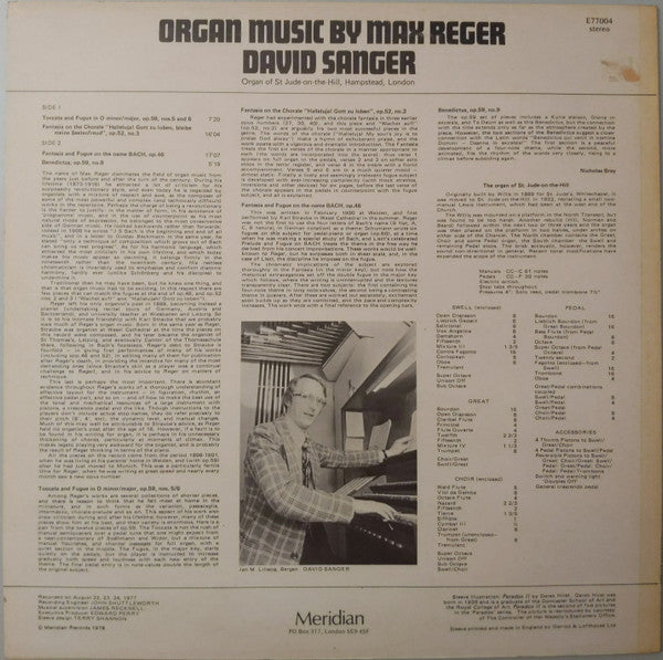 Max Reger, David Sanger  ~ Organ Music By Max Reger (Vinyl) - Djungel & Jazz