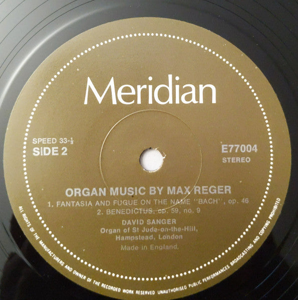 Max Reger, David Sanger  ~ Organ Music By Max Reger (Vinyl) - Djungel & Jazz
