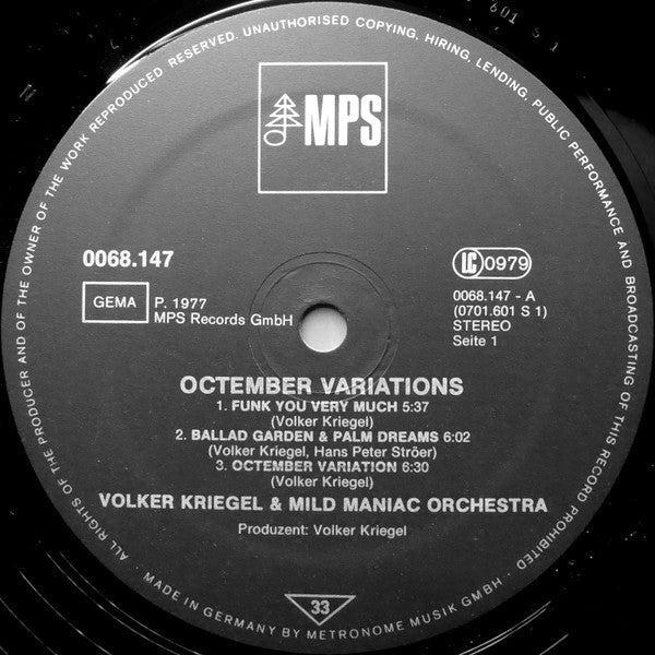 Volker Kriegel & Mild Maniac Orchestra ~ Octember Variations (Vinyl) - Djungel & Jazz