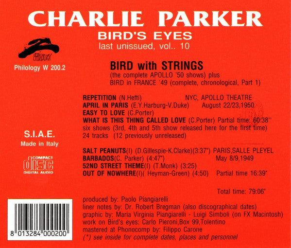 Charlie Parker : Bird's Eyes: Last Unissued, Vol. 10 (CD, Comp)