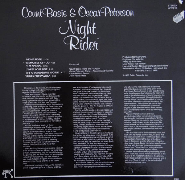 Count Basie & Oscar Peterson ~ Night Rider (Vinyl) - Djungel & Jazz