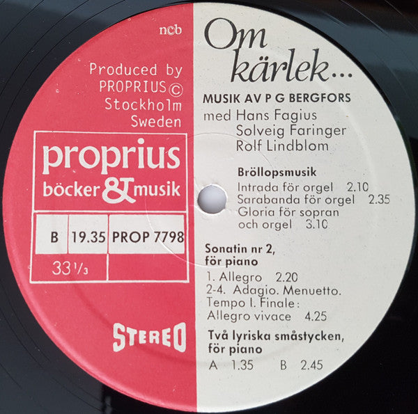 Erik Sædén, Elisabeth Sædén, Rolf Lindblom, Solveig Faringer, Hans Fagius ~ Om Kärlek... (Vinyl) - Djungel & Jazz
