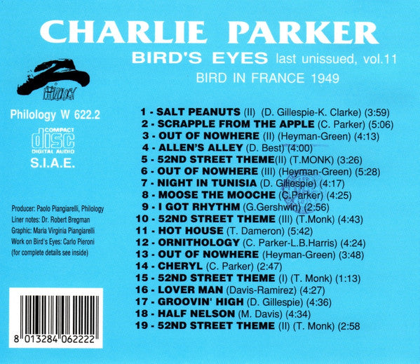 Charlie Parker : Bird's Eyes: Last Unissued, Vol. 11 (CD, Comp, Mono)