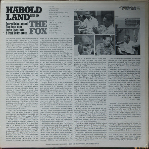 The Harold Land Quintet ~ The Fox (Vinyl) - Djungel & Jazz