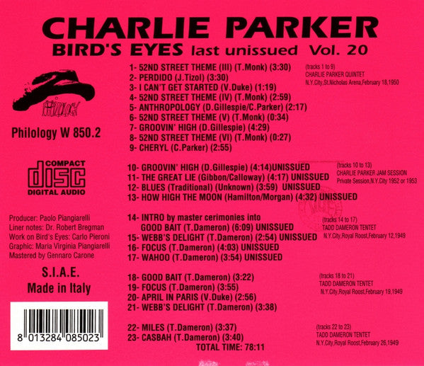 Charlie Parker : Bird's Eyes: Last Unissued, Vol. 20 (CD, Comp)