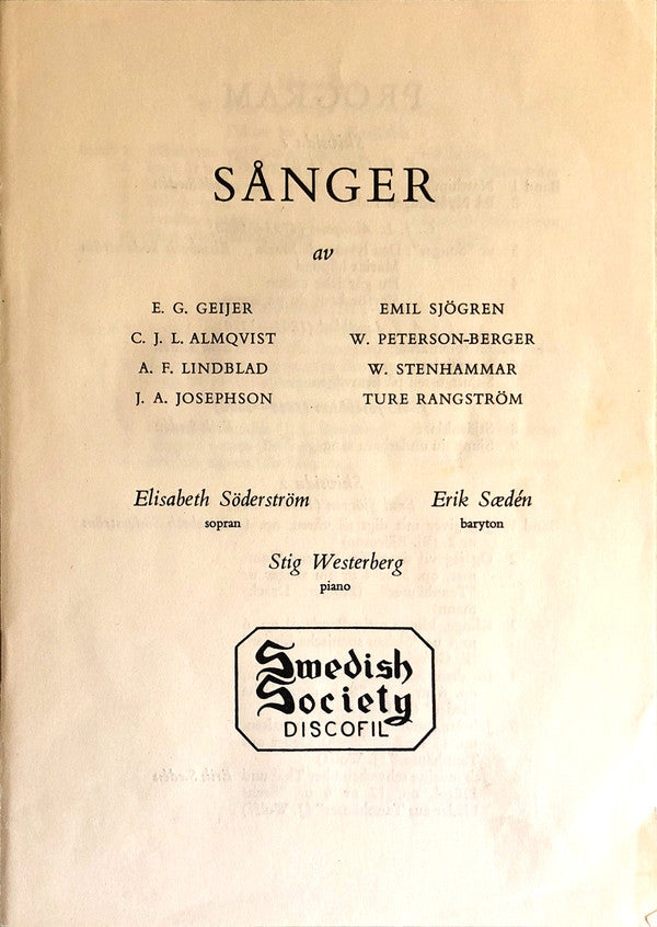 Elisabeth Söderström, Erik Saedén ~ Sånger av Geijer, Almqvist, Stenhammar (Vinyl) - Djungel & Jazz