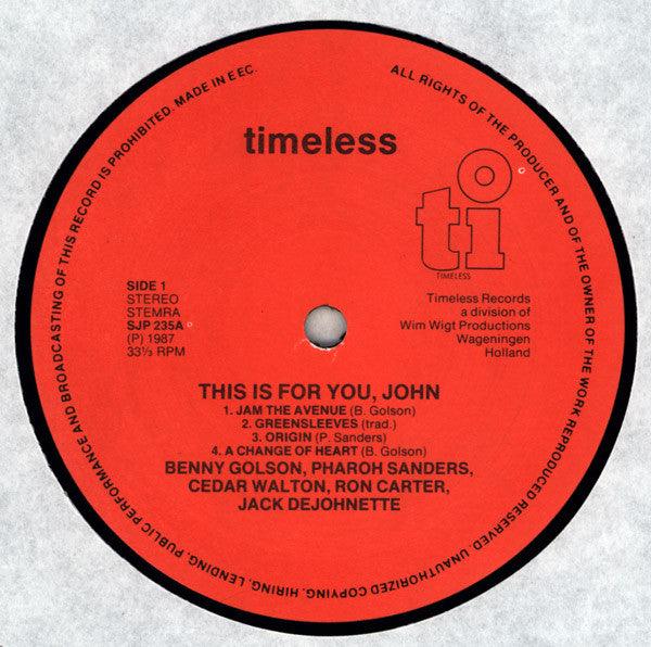 Benny Golson / Pharoah Sanders / Cedar Walton / Ron Carter / Jack Dejohnette ~ This Is For You, John (Vinyl) - Djungel & Jazz
