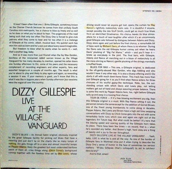 Dizzy Gillespie ~ Live At The Village Vanguard (Vinyl) - Djungel & Jazz