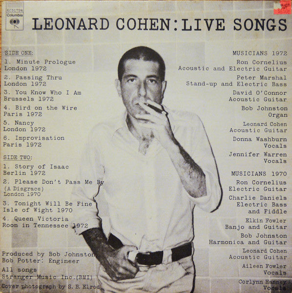 Leonard Cohen ~ Live Songs (Vinyl) - Djungel & Jazz