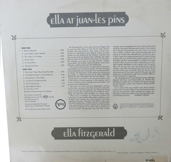 Ella Fitzgerald : Ella At Juan-Les-Pins (LP, Album, Mono)