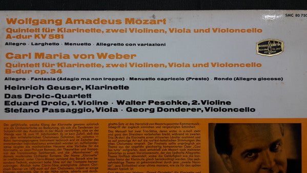 Wolfgang Amadeus Mozart / Carl Maria von Weber / Heinrich Geuser / Drolc-Quartett : Quintett Für Klarinette, Zwei Violinen, Viola Und Violoncello  (LP)