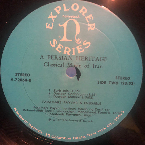 Faramarz Payvar & Ensemble ~ A Persian Heritage (Classical Music Of Iran) (Vinyl) - Djungel & Jazz