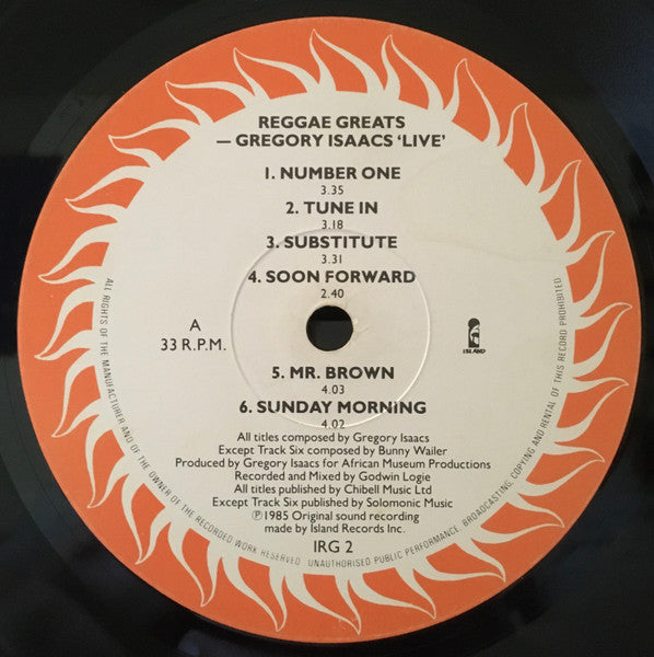 Gregory Isaacs : Reggae Greats: Gregory Isaacs Live (LP)