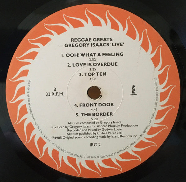 Gregory Isaacs : Reggae Greats: Gregory Isaacs Live (LP)
