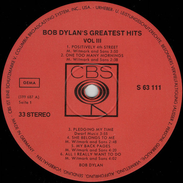 Bob Dylan : Bob Dylan's Greatest Hits Vol 3 (LP, Comp)