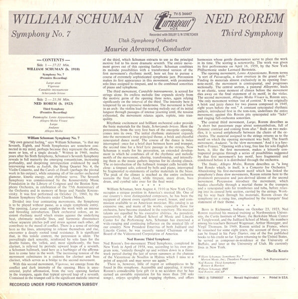 William Schuman / Ned Rorem - Utah Symphony Orchestra, Maurice Abravanel ~ Symphony No. 7 / Third Symphony (Vinyl) - Djungel & Jazz