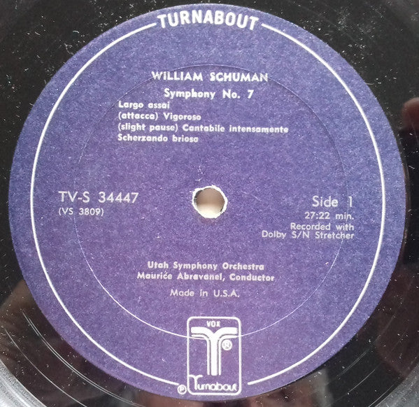 William Schuman / Ned Rorem - Utah Symphony Orchestra, Maurice Abravanel ~ Symphony No. 7 / Third Symphony (Vinyl) - Djungel & Jazz