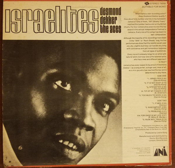 Desmond Dekker & The Aces : Israelites  (LP, Album, Mon)