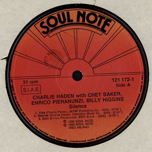 Charlie Haden With Chet Baker, Enrico Pieranunzi, Billy Higgins : Silence (LP, Album)