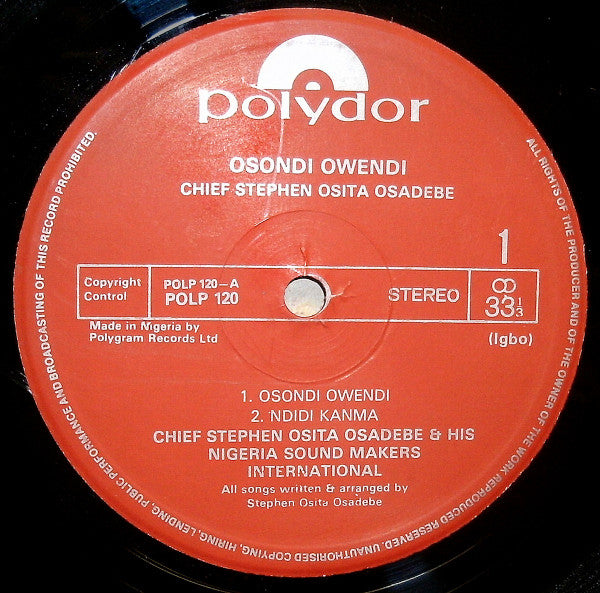 Chief Stephen Osita Osadebe & His Nigeria Sound Makers International ~ Osondi Owendi (Vinyl) - Djungel & Jazz