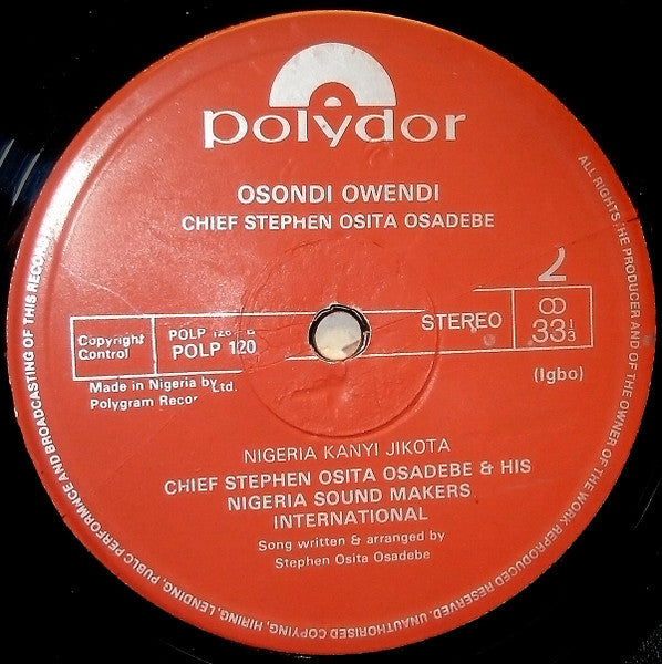 Chief Stephen Osita Osadebe & His Nigeria Sound Makers International ~ Osondi Owendi (Vinyl) - Djungel & Jazz