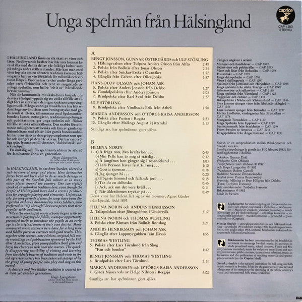Various ~ Unga Spelmän Från Hälsingland (Vinyl) - Djungel & Jazz