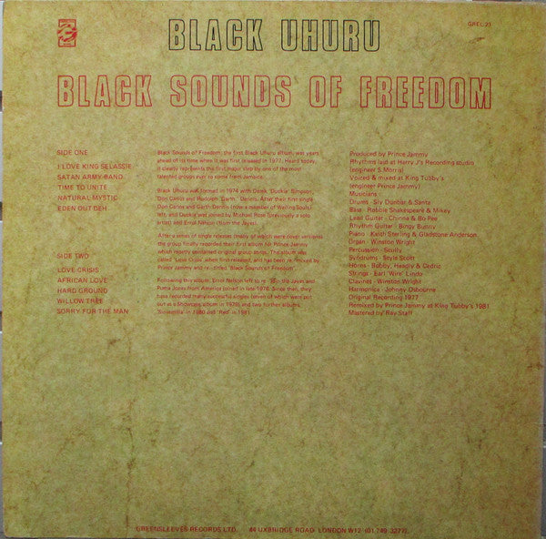 Black Uhuru : Black Sounds Of Freedom (LP, Album)