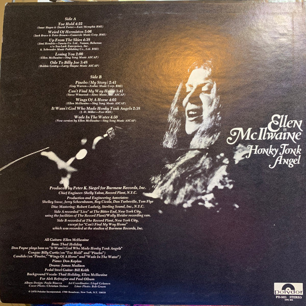 Ellen McIlwaine : Honky Tonk Angel (LP, Album, MR )
