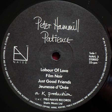 Peter Hammill ~ Patience (Vinyl) - Djungel & Jazz
