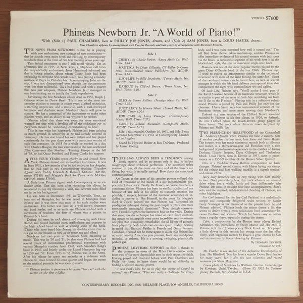 Phineas Newborn Jr. ~ A World Of Piano ! (Vinyl) - Djungel & Jazz