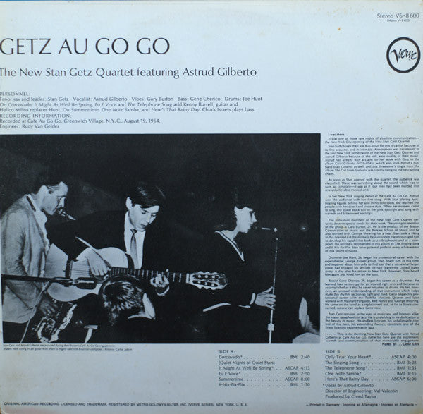 The New Stan Getz Quartet Featuring Astrud Gilberto : Getz Au Go Go (LP, Album)