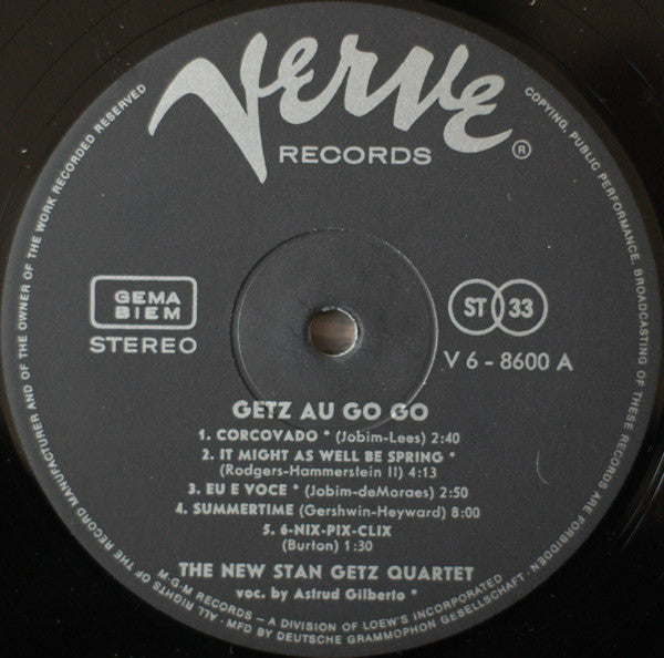 The New Stan Getz Quartet Featuring Astrud Gilberto : Getz Au Go Go (LP, Album)