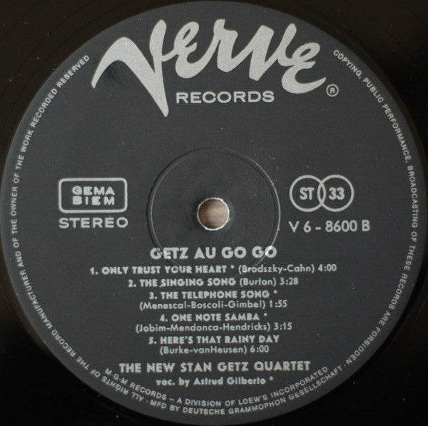 The New Stan Getz Quartet Featuring Astrud Gilberto : Getz Au Go Go (LP, Album)