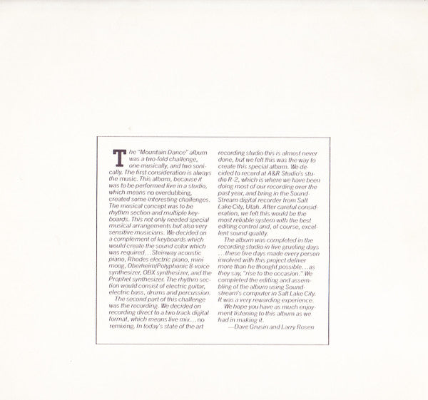 Dave Grusin ~ Mountain Dance (Vinyl) - Djungel & Jazz