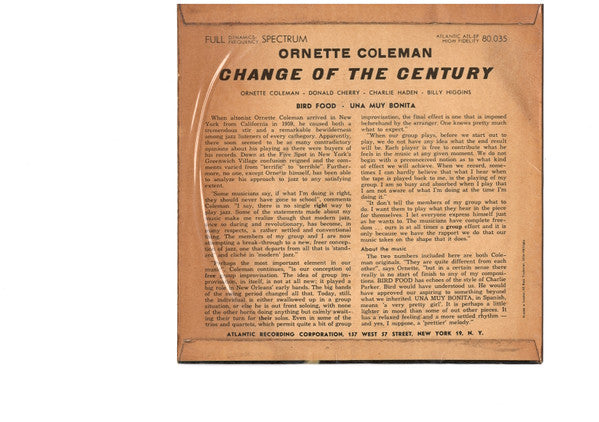 Ornette Coleman ~ Change Of The Century (Vinyl) - Djungel & Jazz