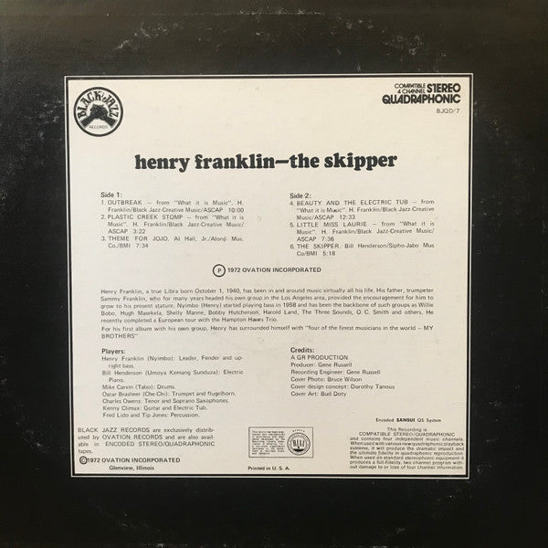 Henry Franklin : The Skipper (LP, Album, Quad)